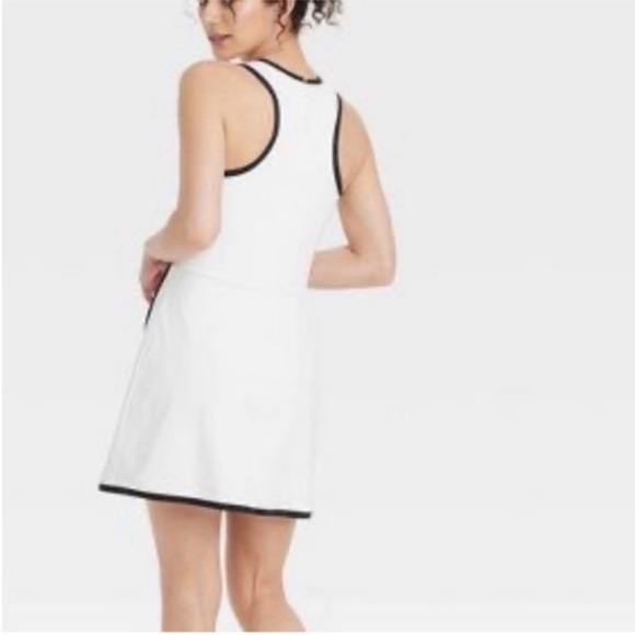 White Sleeveless Bodysuit Dress / Shorts with Black Trim & Pockets - Picture 7 of 9